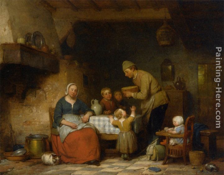 A Peasant Family Gathered Around the Kitchen Table painting - Ferdinand de Braekeleer A Peasant Family Gathered Around the Kitchen Table art painting